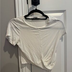 cropped white short sleeve shirt